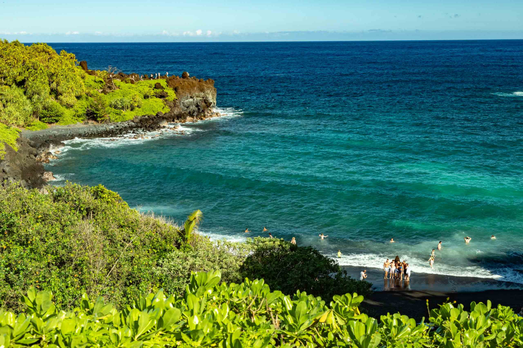Road to Hana Black Sand Beach Visitors and Trail Maui