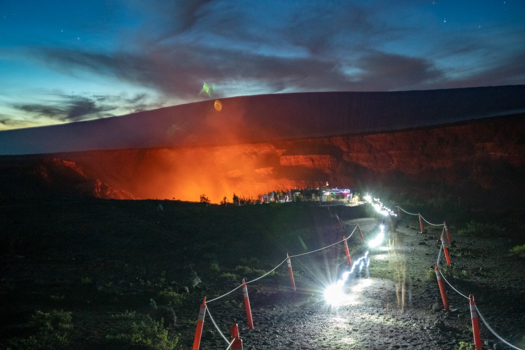 Volcanoes National Park Kiluea Night Glow Overlook Visitors Big Island