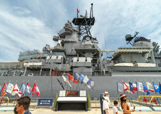 USS Missouri Battleship Flags And Visitors Pearl Harbor Oahu