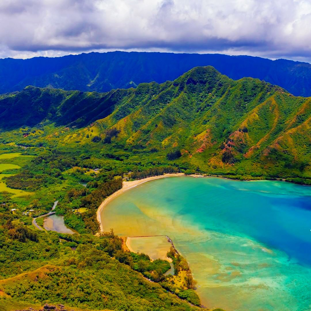 Helicopter View Of Oahu Coastline And Mountains Blue Hawaiian Helicopters