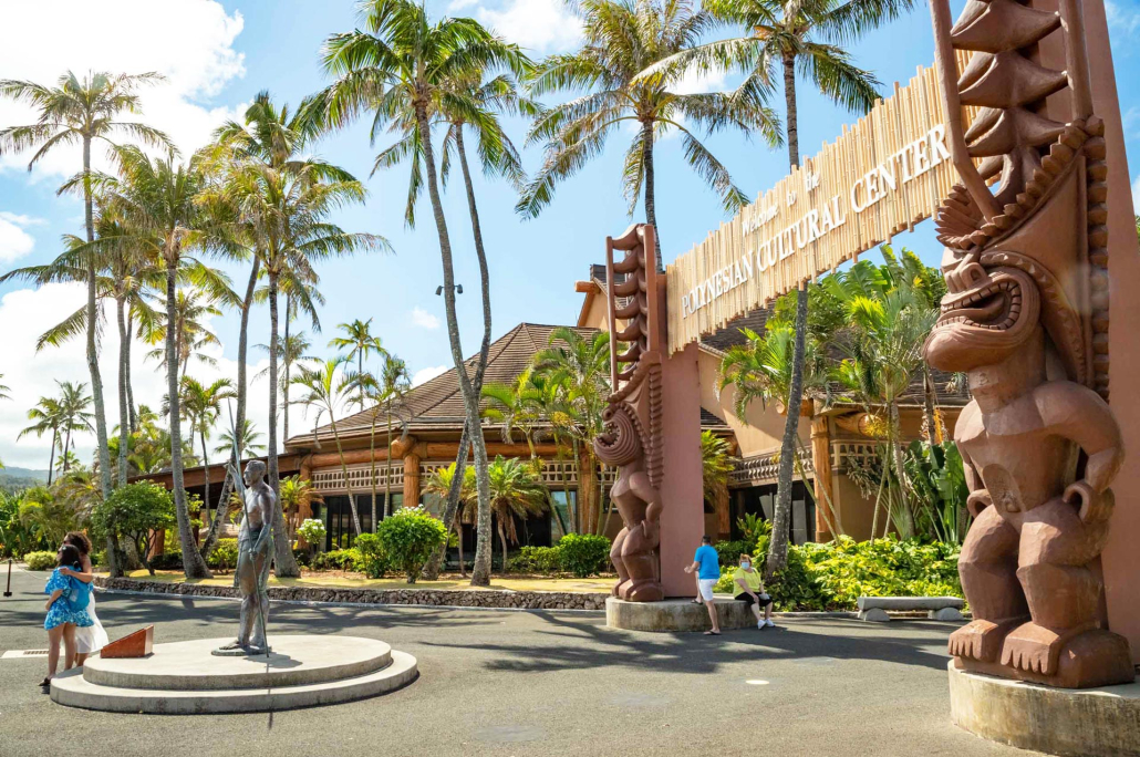 Polynesian Cultural Center Entrance And The Statue Oahu Hawaii