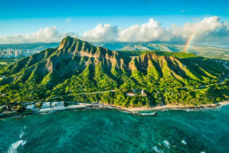 A Rainbow Tops Diamond Head In A Rainbow Oahu Helicopter Tour X Mini